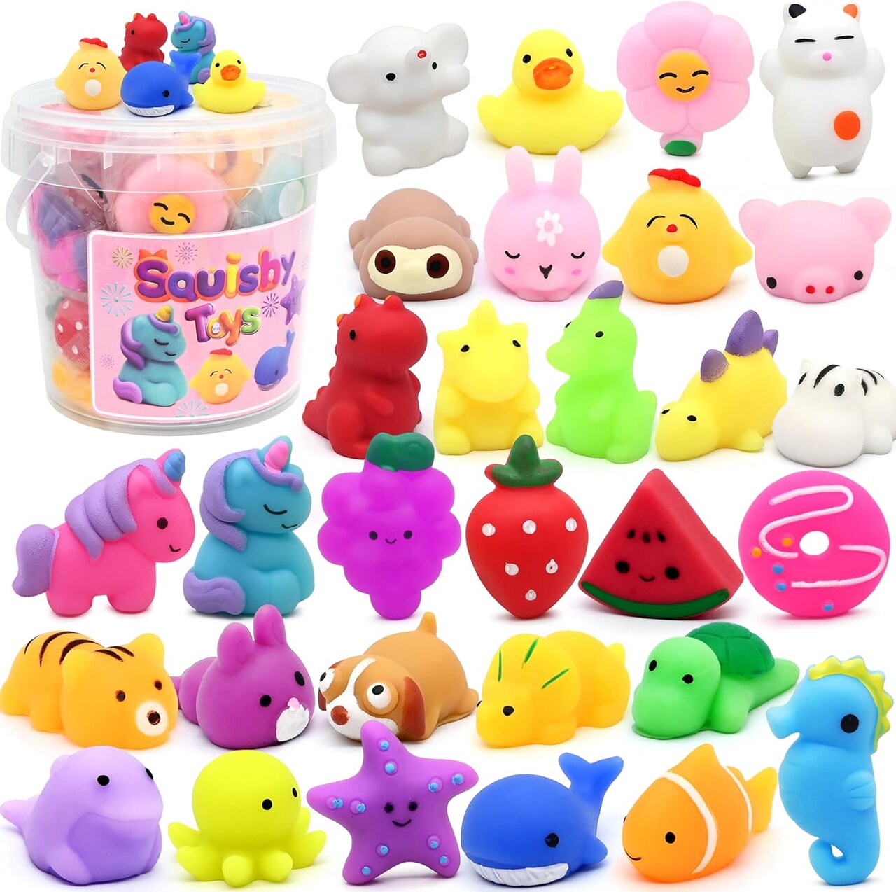 30-Pack Mochi Squishy Toys – Mini Fidget Toys & Party Favors for Kids, Classroom Rewards, Birthday, Xmas Gifts, Goodie Bags, and Carnival Prizes (Bulk)